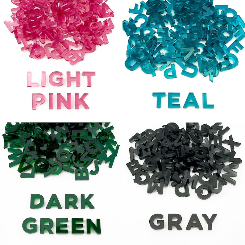 100 Small Acrylic Letters - Half inch - Quarter inch - Transparent Plastic - Neon Fluorescent - Rainbow - Uppercase - Alphabet - ABC - DIY image 9
