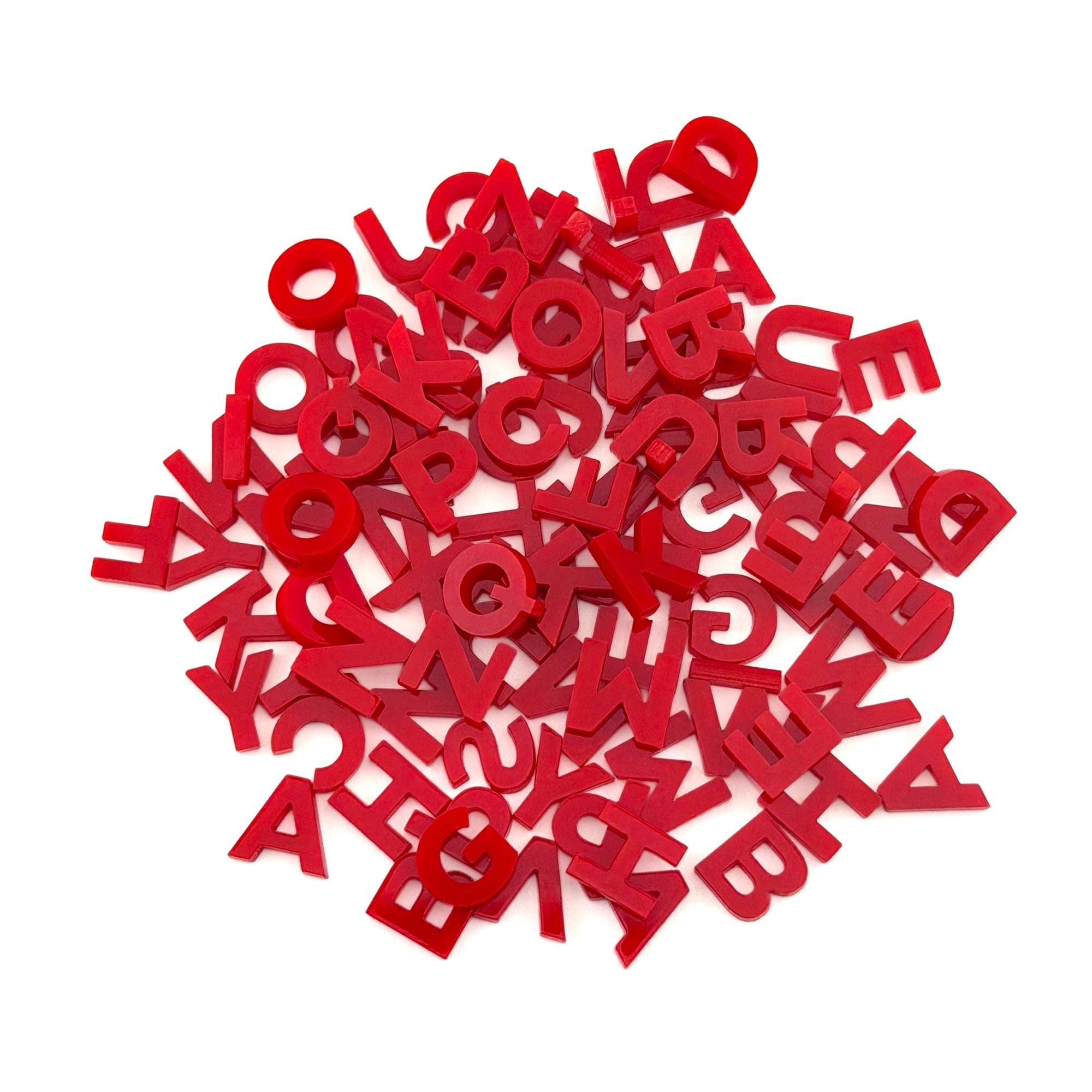 100 Tiny Red Acrylic Letters – Quarter Inch Glossy Plastic Alphabet Set ...