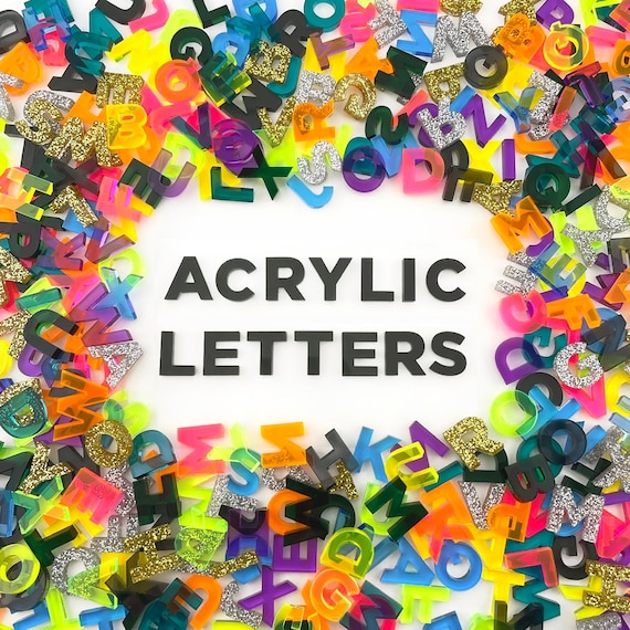 100 Small Acrylic Letters - Half inch - Quarter inch - Transparent Plastic - Neon Fluorescent - Rainbow - Uppercase - Alphabet - ABC - DIY