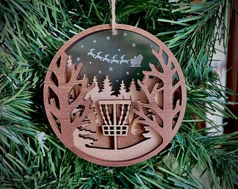 Wooden Disc Golf Christmas Ornament - Wooded Disc Golf Course - Layered Ornament - Sports Themed - Home Decor - Xmas 2022