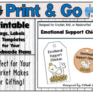 Etiquetas PDF imprimibles para pollo de apoyo emocional / preparación para el mercado / crochet hecho a mano y tejido Amigurumi