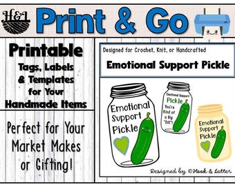 Afdrukbare pdf-tags voor augurk | Augurk met emotionele steun | Marktvoorbereiding | Handgemaakte gehaakte en gebreide amigurumi