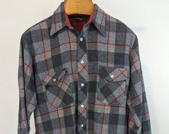 Vintage 1980s NATIONAL SHIRT Coast to Coast / Lined Acrylic Wool Blend  Plaid Button Up Flannel Shirt L