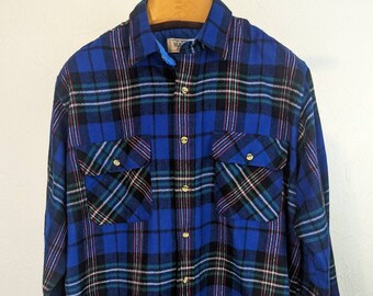 Vintage 1980s The MEN'S STORE at Sears Lined Acrylic Plaid Button Up Flannel Shirt L