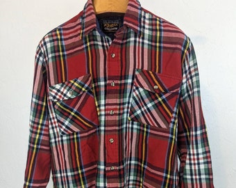 Vintage 1980s BACKPACKER OUTDOORS Lined Acrylic Plaid Button Up Flannel Shirt L