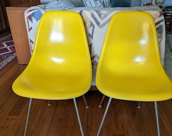 Vintage Mid century HERMAN MILLER Fiberglass Yellow Shell Set of Chairs