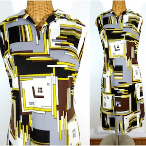 Vintage Sleeveless Geometric Print Shift Dress // Vintage Abstract Dress