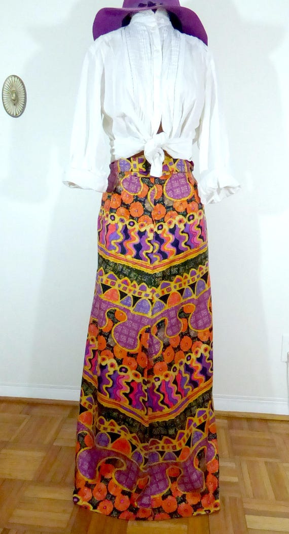 Vintage 60s Maxi Skirt / Psychedelic Skirt / Vint… - image 8