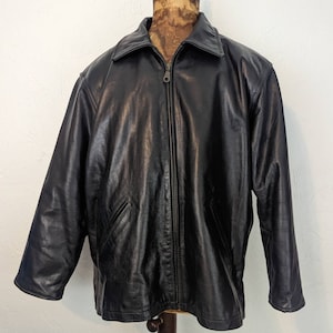 Vintage 1990s ASHY London Heavy Leather Jacket with Lining LARGE