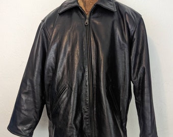 Vintage 1990s ASHY London Heavy Leather Jacket with Lining LARGE