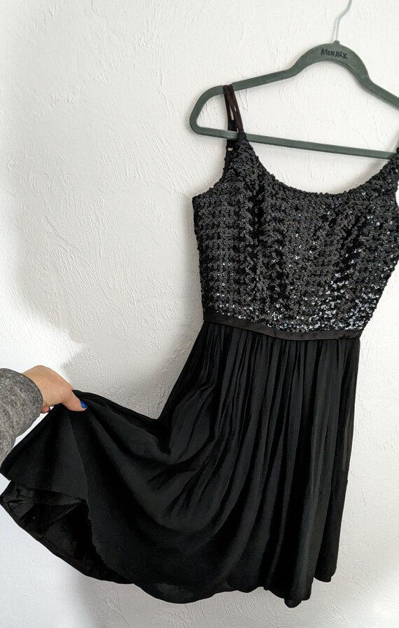 Flirty 1960s Black Sequin and Chiffon Cocktail Dr… - image 2