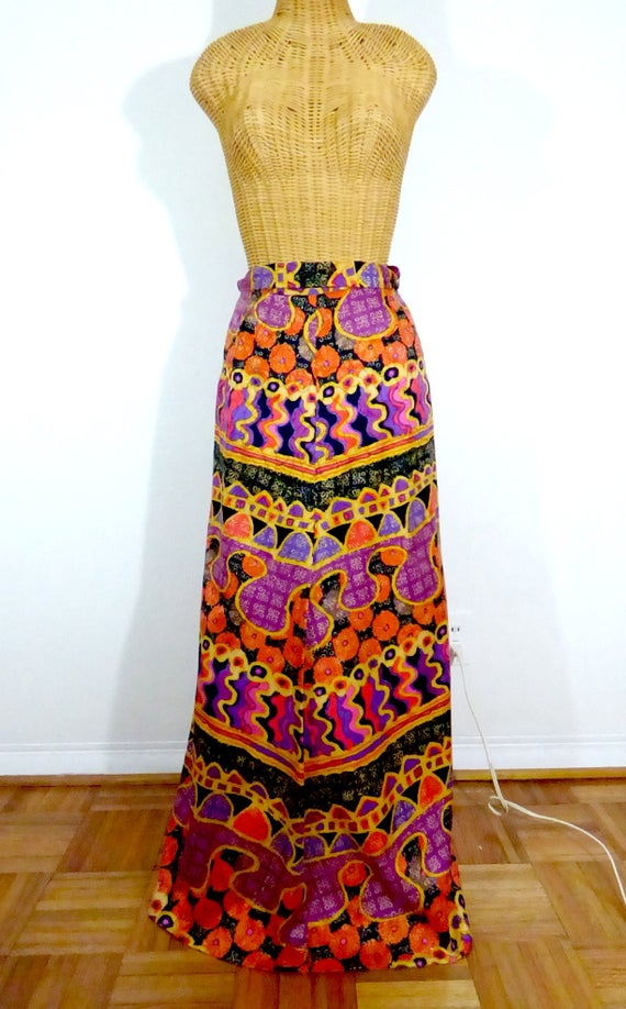 Vintage 60s Maxi Skirt / Psychedelic Skirt / Vint… - image 7