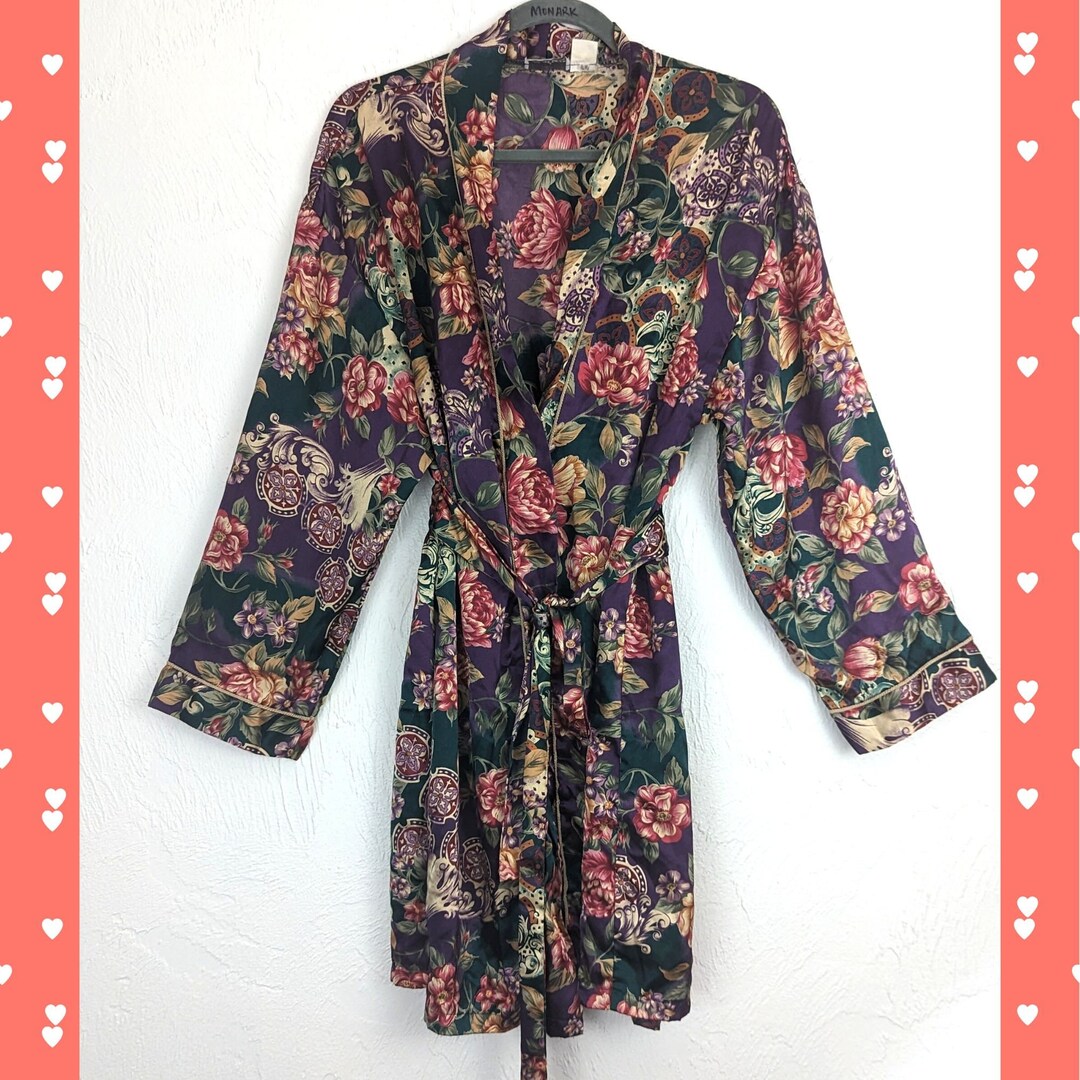 Vintage 90s Polyester Floral Print Robe Victorian Goth Size M - Etsy UK