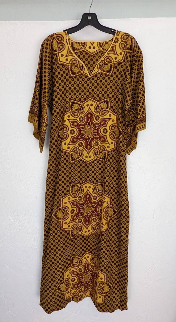 Vintage Gold and Brown Mandala Kaftan Size Small M