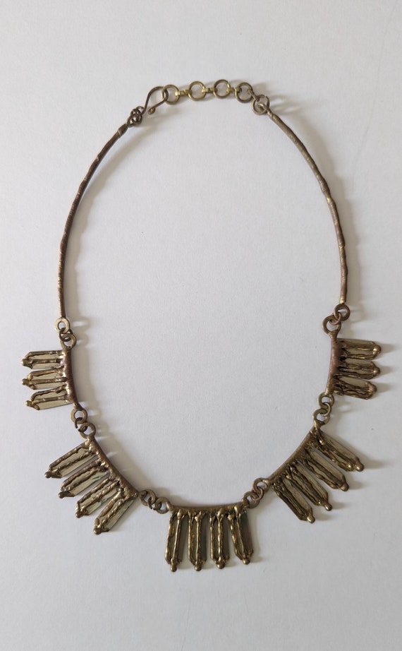 Vintage Brutalist Collar Necklace Brass and Pewter