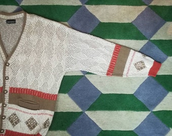 Vintage 70s TONY LAMBERT Lebowski Dude Estilo Cardigan Suéter XL Hecho en Usa