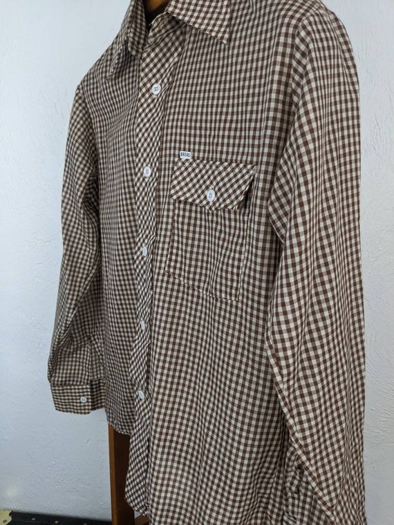 Vintage 1970's BREAD Brown Gingham Long Sleeve Bu… - image 3