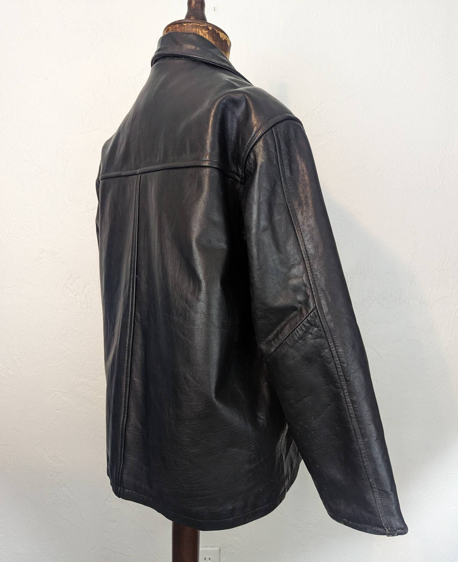 Vintage 1990s ASHY London Heavy Leather Jacket With Lining LARGE