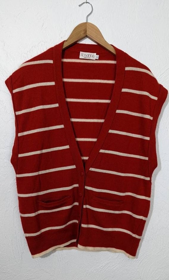 Vintage 1970s Oversized Button-Up Striped Wool Sw… - image 1