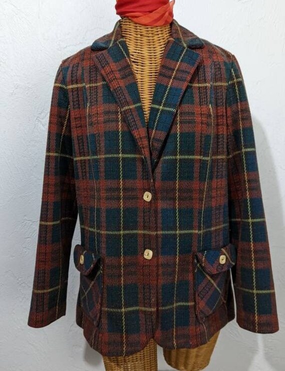 Vintage 1960s DONOVAN GALVANI Plaid Polyester Blaz