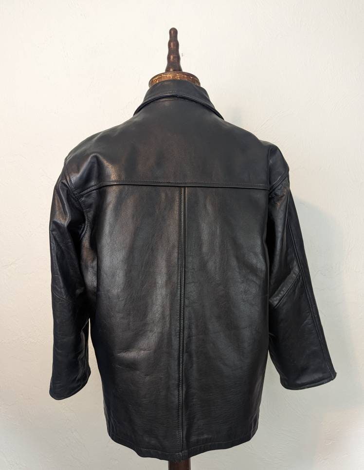 Vintage 1990s ASHY London Heavy Leather Jacket With Lining LARGE