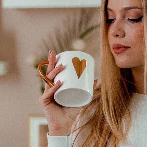 Luxus Keramik Kaffeetasse Gold | Kaffeeliebhaber | Teetasse | Zitat Tasse. Hochzeit Inspirierend Goldenes Herz Becher Kollektion REMINDART