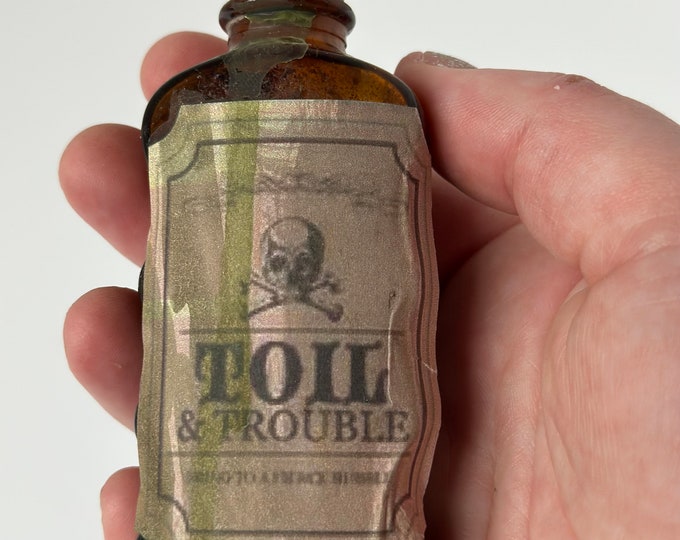Toil and Trouble, Decor, Magic Potion Glass Bottle Prop, Collectible, Witch Decor