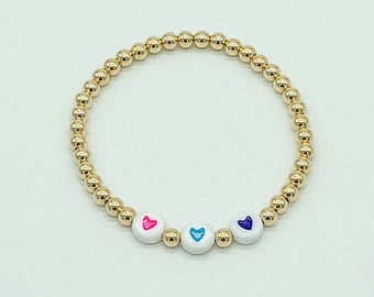14k Gold Filled 4mm Beaded Multi-Heart Bracelet | 14k Gold Filled Bracelet | Custom Beaded Bracelet | Personalized Heart Bracelet