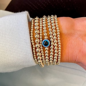 14k Gold Filled 4mm Beaded Evil Eye Bracelet | 14k Gold Filled Bracelet | Custom Beaded Evil Eye Bracelet