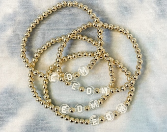Personalized Gold Beaded Bracelet with Clear Letters | Name Bracelet | 4mm | 14k Gold Filled Beaded Bracelet