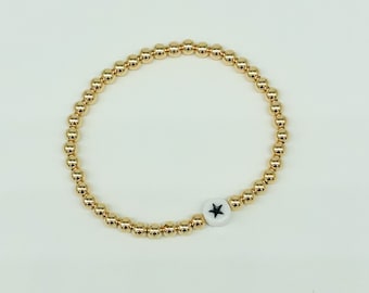 14k Gold Filled 4mm Beaded Star Bracelet | 14k Gold Filled Bracelet | Custom Beaded Bracelet | Personalized Name Bracelet