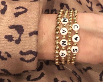 Mama Gold Bead Bracelet | Non Tarnish | Danity Name Bead Bracelet | Personalized 4mm 14k Gold Filled | Stacking bracelets | Custom Gift