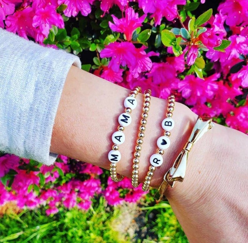 Gold Bead Bracelet Mama Bracelet 4mm Personalized 14k | Etsy