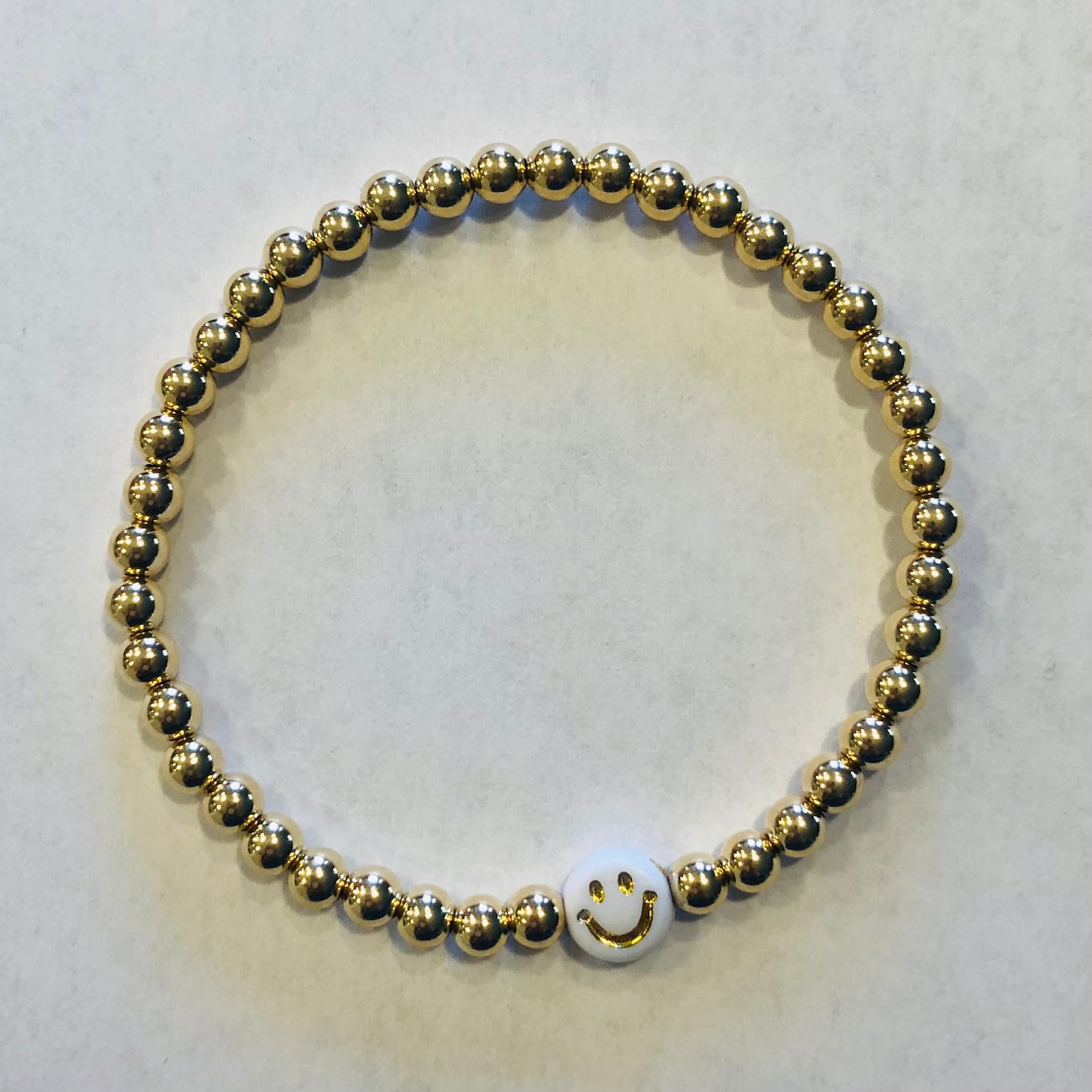 14k Gold Filled 4mm Beaded Gold Smiley Face Bracelet 14k Etsy