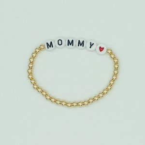 Personalized Gold Filled Beaded Bracelet, 4mm, Name and Heart Bracelet, Custom Beaded Bracelet