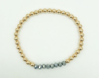 14k Gold Beaded Bracelet with Gray Beads | 14k Gold Filled Beaded Bracelet | Custom Beaded Bracelet