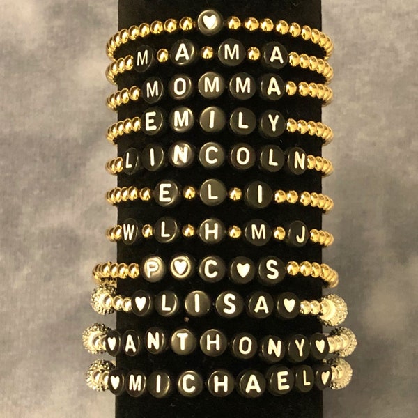 Gold Bead Bracelet | 14k Gold Filled 4mm Beaded Name Bracelet | Custom Bead Bracelet | Personalized Name Bracelet