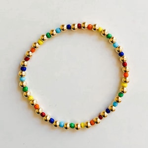 14k Gold Filled and Rainbow 4mm Bracelets | 14k Gold Filled Bracelet | Custom Beaded Bracelet