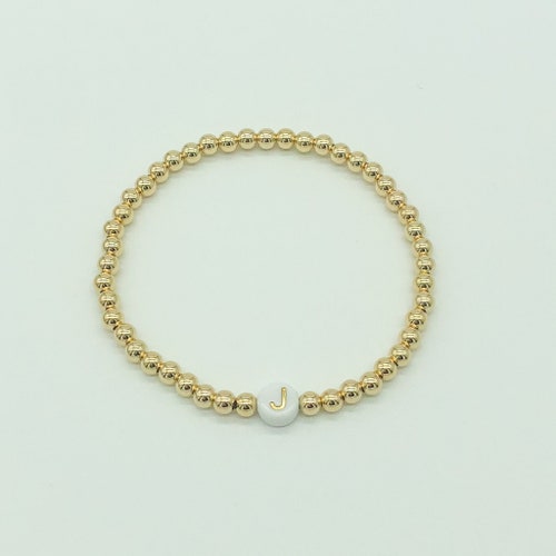 14k Gold Filled 4mm Beaded Initial Bracelet Gold Bead Etsy