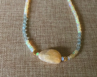 Opal Aquamarine 18KT Gold Necklace