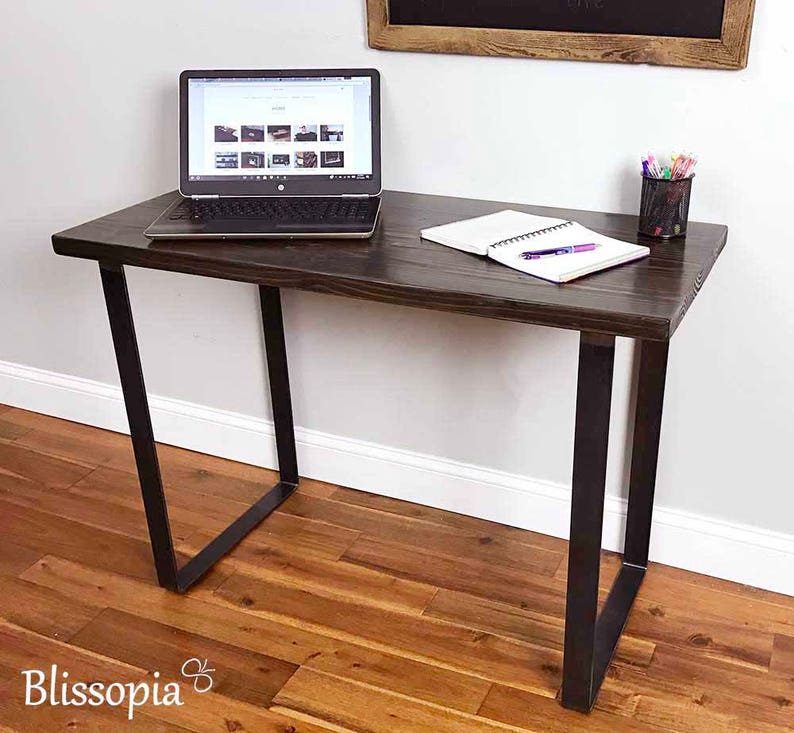 Wood Desk With Metal Legs Rustic Modern Computer Office Table For Students Side Arts And Crafts