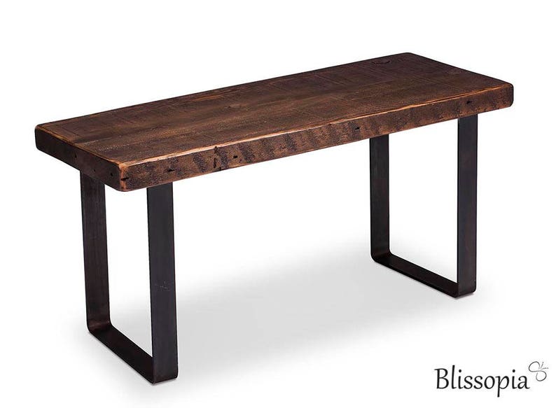 Industrial Steel Leg Bench Reclaimed Wood Bench Dining Etsy