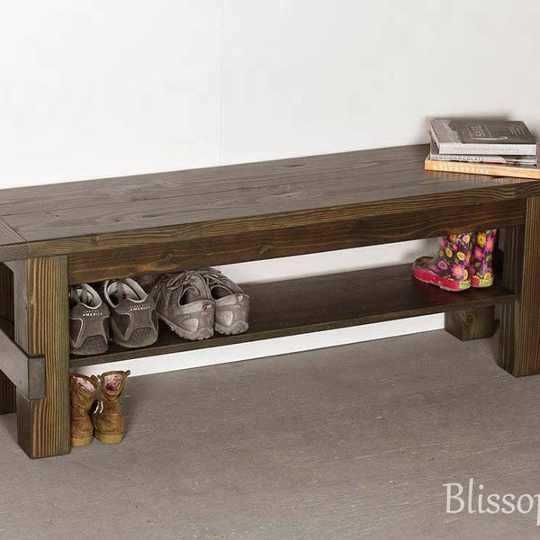 Storage Bench, Entryway or Mudroom Bench, Shoe Benches, Shoe Storage, Farmhouse Cottage Rustic Decor - Bench with shelf