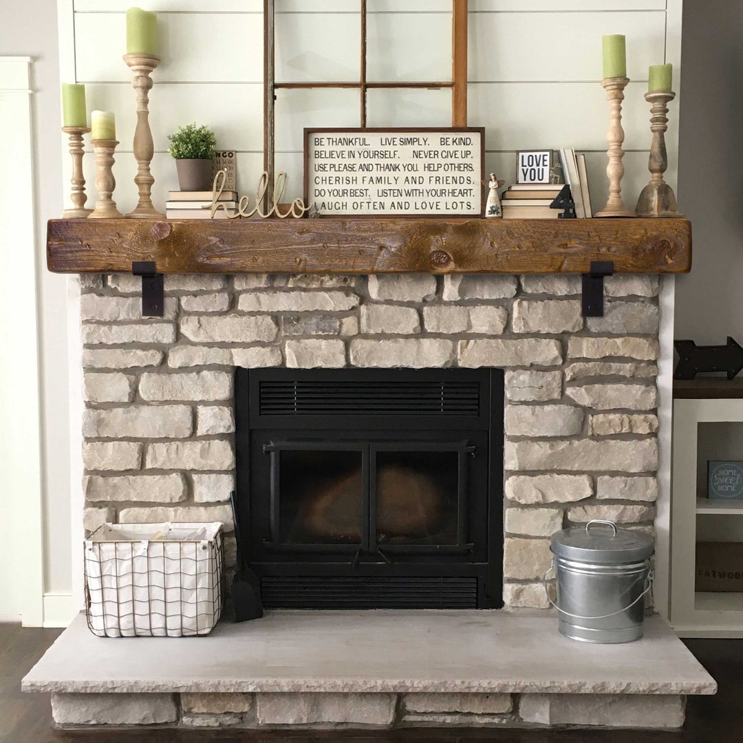 Rustic Fireplace Mantel With Metal Brackets Mantel 5x6 6x6 - Etsy Denmark