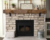 Rustic Fireplace Mantel with Metal Brackets - Mantel 5x6, 6x6, 6x8, or 8x8 - Mantle - Floating - Barn Wood Barn Beam Custom Lengths