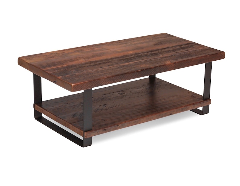 Rustic Wood Coffee Table With Shelf And Metal Legs Modern Etsy
