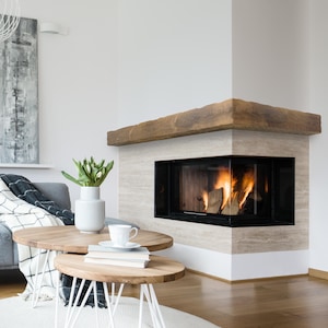 Corner Rustic Fireplace Mantel - Custom made for inside and outside corners