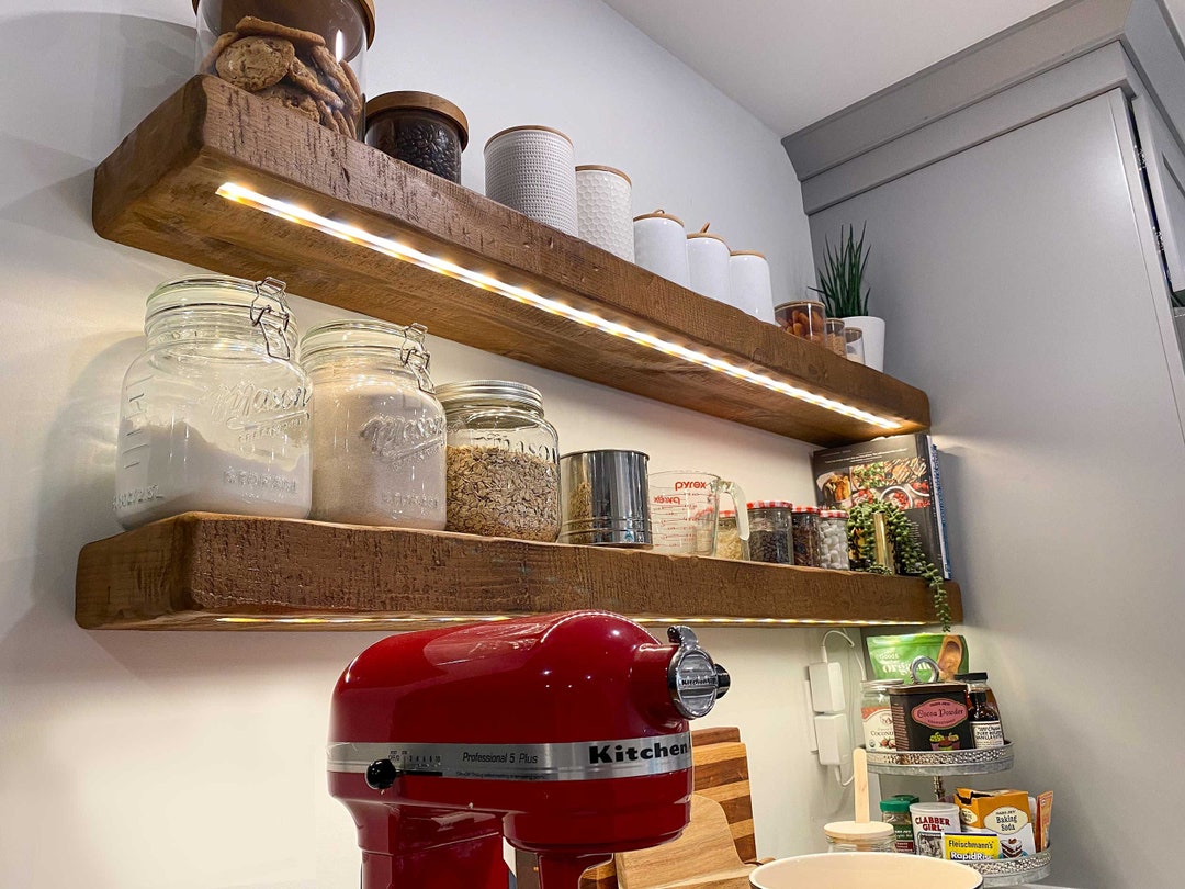 Rustic Floating Wood Shelf With Wifi LED Lights - 3 Inch Thick - Etsy