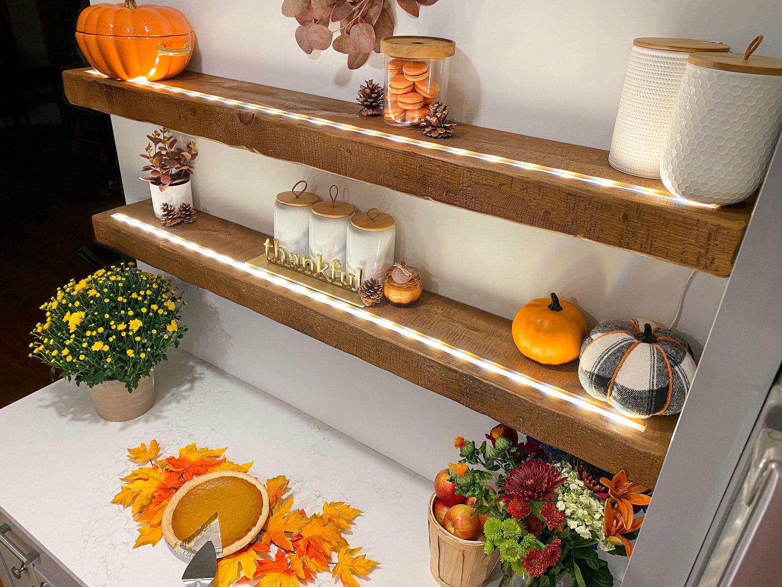 Rustic Shelf With LED Lights Wifi Floating Wood Shelves Etsy