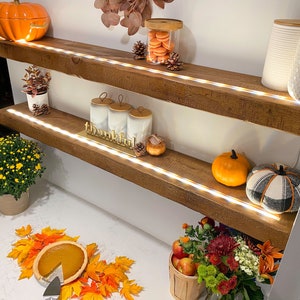 Rustic Floating Wood Shelf With Wifi LED Lights - 3 Inch Thick - Etsy